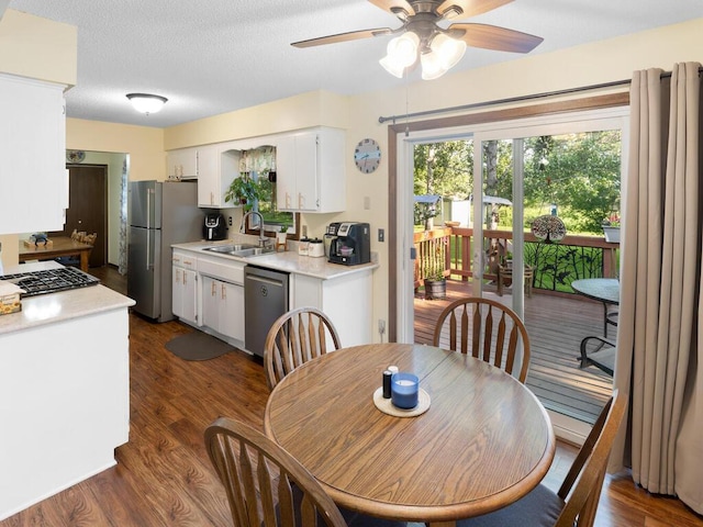 1507 234th Ln NE, Bethel, MN 55005 - dining area with a ceiling fan, dark wood finished floors, and a textured ceiling