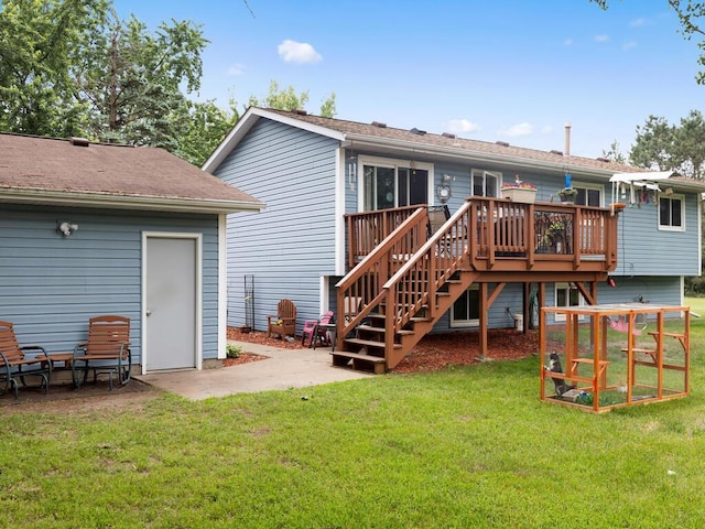 1507 234th Ln NE, Bethel, MN 55005 - back of house with a wooden deck, stairs, and a yard