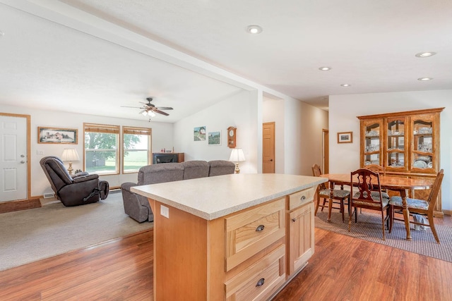 39205 436th St, Saint Peter, MN 56082 - kitchen with wood finished floors, open floor plan, light countertops, a kitchen island, and recessed lighting
