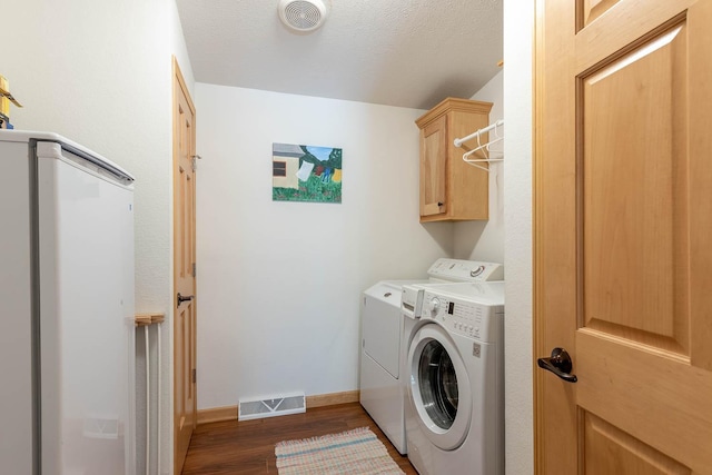 39205 436th St, Saint Peter, MN 56082 - washroom featuring independent washer and dryer, cabinet space, and wood finished floors