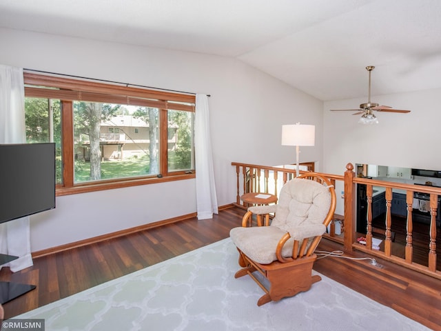 5424 Vernon Ct, Savage, MN 55378 - living area with lofted ceiling, wood finished floors, and ceiling fan