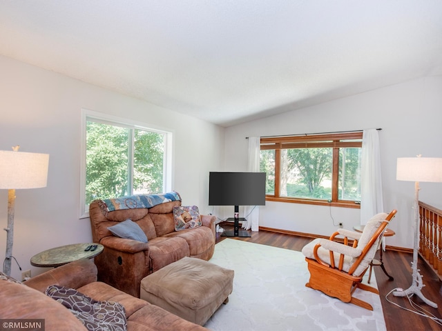 5424 Vernon Ct, Savage, MN 55378 - living area with dark wood-type flooring and lofted ceiling