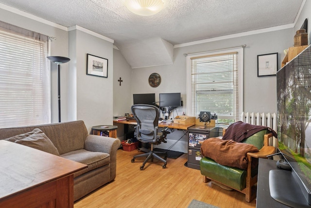 1756 Minnehaha Ave W, Saint Paul, MN 55104 - home office featuring light wood-type flooring, crown molding, and a textured ceiling