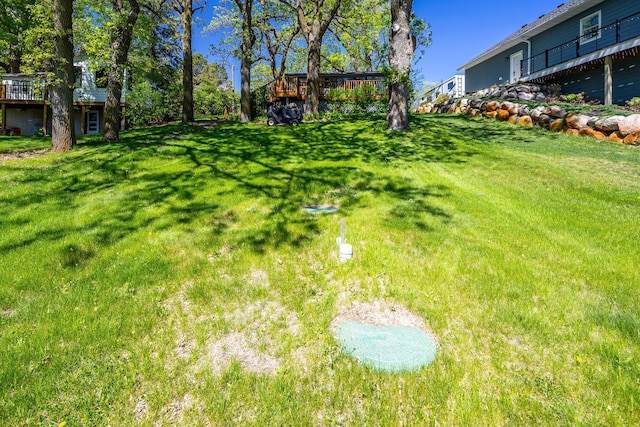 14676 Devitt Ave NW, Silver Creek Twp, MN 55362 - view of green lawn featuring a deck