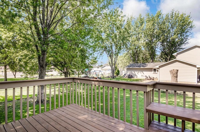 5445 Large Ave NE, Albertville, MN 55301 - wooden terrace featuring a lawn and a residential view