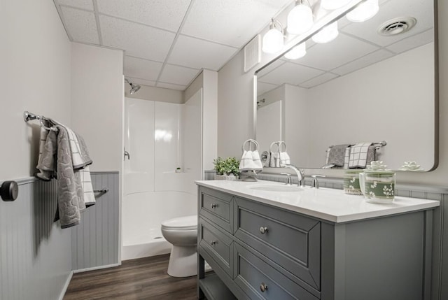 5445 Large Ave NE, Albertville, MN 55301 - full bath featuring wood finished floors, a shower, vanity, and a paneled ceiling