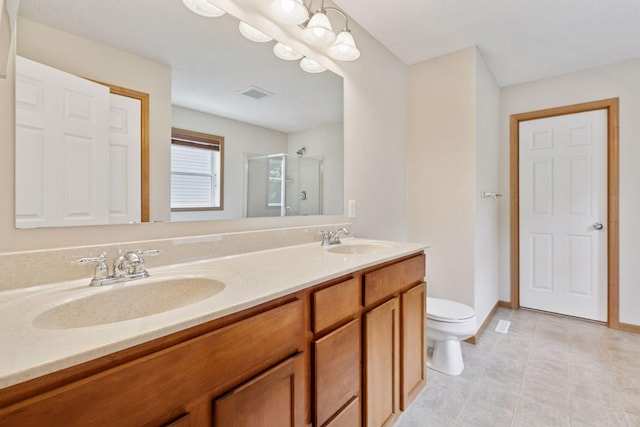 1767 Switchgrass Ct, Shakopee, MN 55379 - bathroom with a shower stall, double vanity, and tile patterned flooring