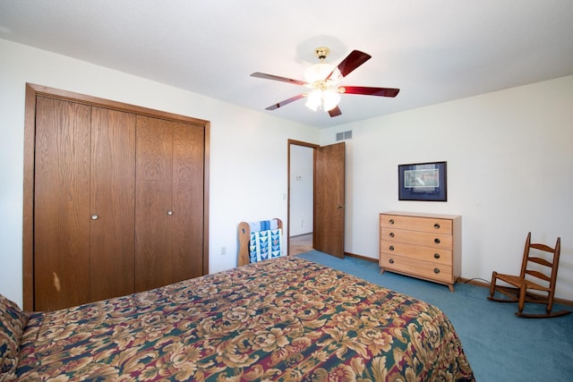 608 Pfau St, Mankato, MN 56001 - bedroom with carpet flooring, a closet, and a ceiling fan