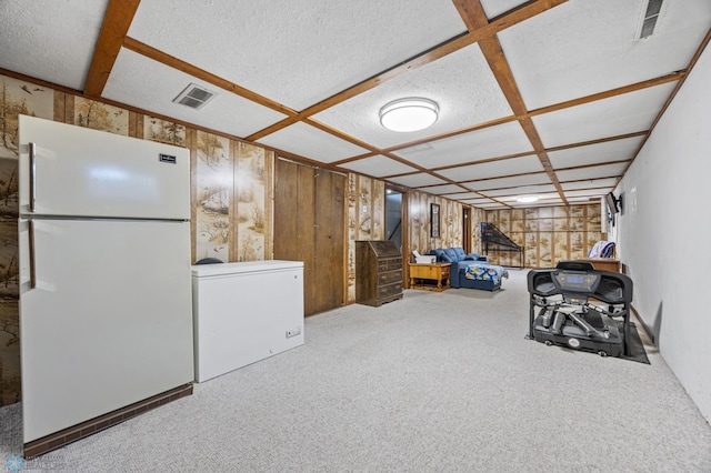 901 7th St W, West Fargo, ND 58078 - finished below grade area featuring freestanding refrigerator, refrigerator, and carpet floors