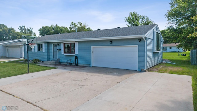 901 7th St W, West Fargo, ND 58078 - ranch-style home featuring a front lawn, an attached garage, concrete driveway, and a shingled roof