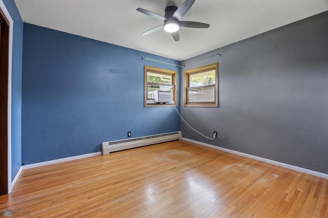 3113 8th St N, Fargo, ND 58102 - spare room featuring a baseboard radiator, a ceiling fan, and wood finished floors