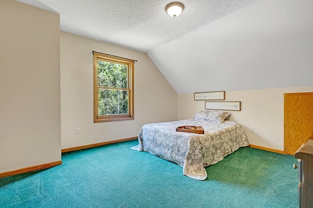 417 Whiskey Rd SW, Isanti, MN 55040 - bedroom featuring carpet floors, a textured ceiling, and vaulted ceiling
