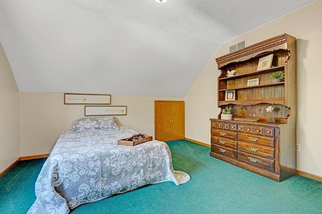 417 Whiskey Rd SW, Isanti, MN 55040 - carpeted bedroom featuring lofted ceiling and a textured ceiling