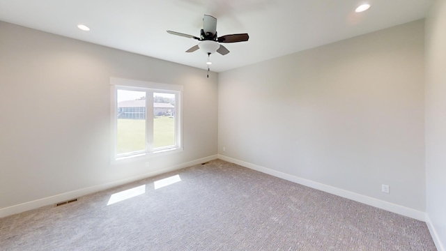 2330 9th St W, Albert Lea, MN 56007 - empty room featuring a ceiling fan, light colored carpet, and recessed lighting