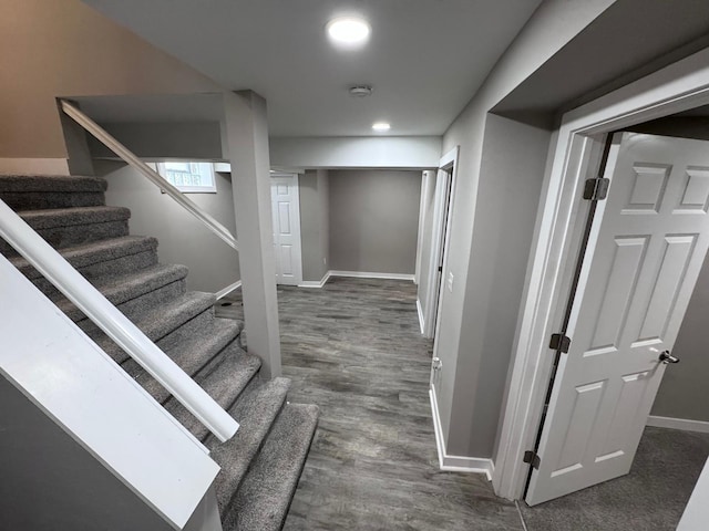 4644 Lyndale Ave S, Minneapolis, MN 55419 - below grade area with stairs, wood finished floors, and recessed lighting