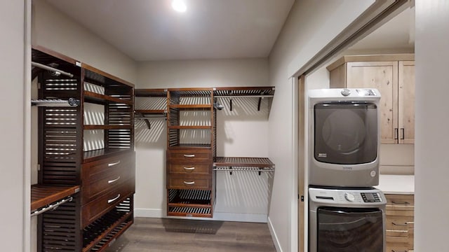 2329 9th St W, Albert Lea, MN 56007 - spacious closet with estacked washer and dryer and dark wood-style flooring