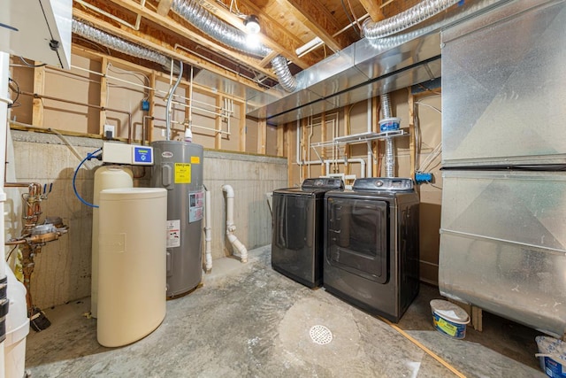 2112 York St, Saint Peter, MN 56082 - unfinished below grade area with washer and dryer, a water softener system, water heater, and heating unit