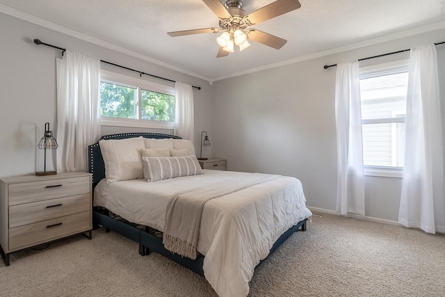 385 Lexington Ave, Le Center, MN 56057 - bedroom featuring light carpet, ornamental molding, and ceiling fan