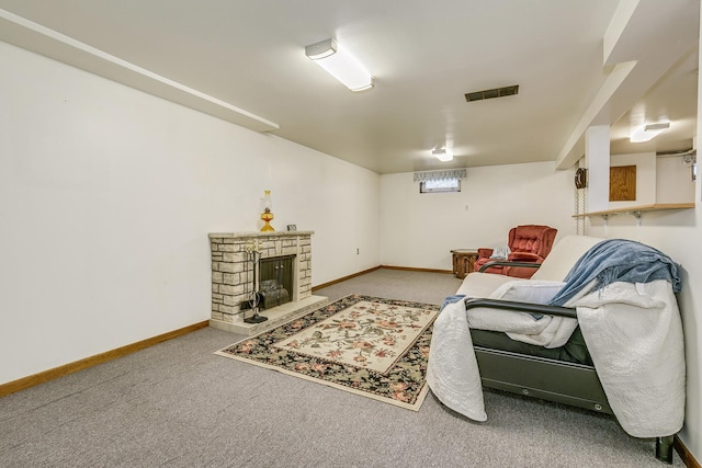 536 County Road J W, Shoreview, MN 55126 - carpeted living area featuring baseboards and a fireplace