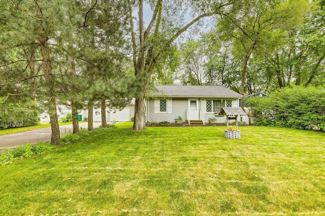 536 County Road J W, Shoreview, MN 55126 - view of front of property with entry steps, an attached garage, a front yard, and a chimney