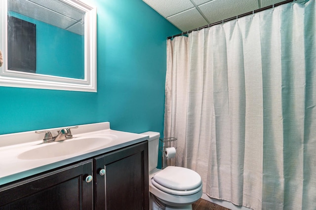 516 Gustavus Ave, Fergus Falls, MN 56537 - full bath with vanity, a drop ceiling, and curtained shower