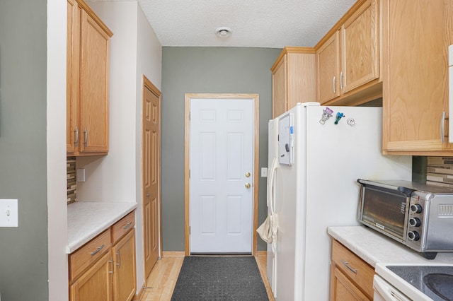 14301 Banyan Ln, Rosemount, MN 55068 - kitchen featuring light countertops, range, freestanding refrigerator, and a textured ceiling