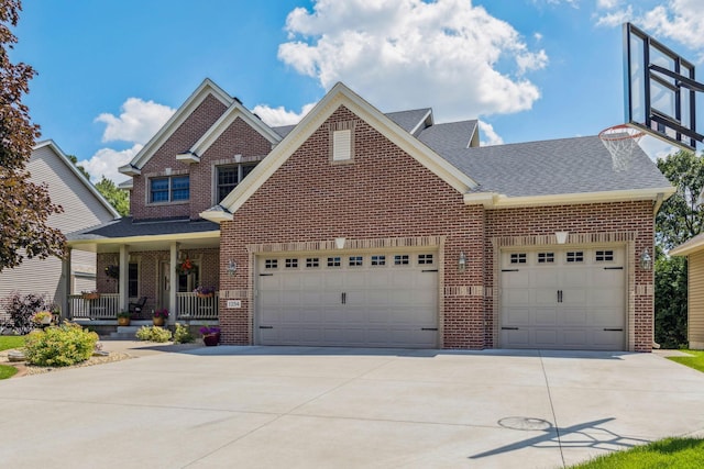 1254 129th Ln NW, Coon Rapids, MN 55448 - view of front of home featuring brick siding, a porch, a shingled roof, and a garage