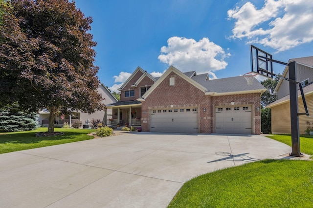 1254 129th Ln NW, Coon Rapids, MN 55448 - view of front of home with brick siding, a front yard, a garage, and concrete driveway