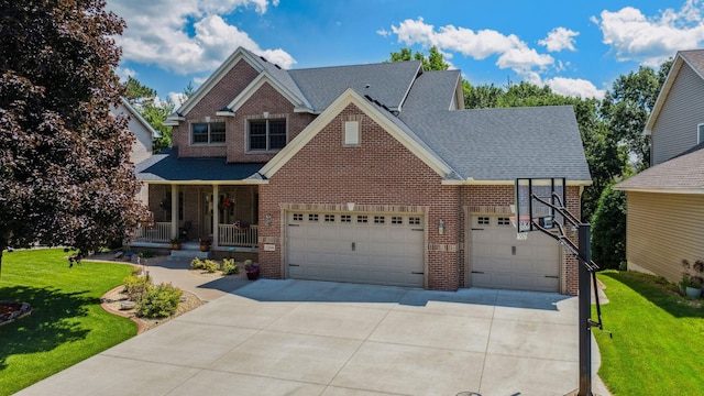 1254 129th Ln NW, Coon Rapids, MN 55448 - view of front of home with brick siding, a front lawn, covered porch, roof with shingles, and driveway