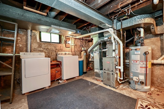 366 Kansas St, Winona, MN 55987 - below grade area featuring water heater, separate washer and dryer, heating unit, and a water softener