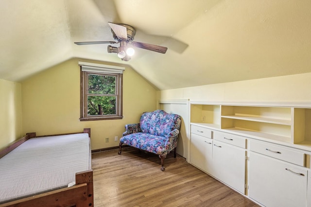 1595 Reaney Ave, Saint Paul, MN 55106 - bedroom featuring light wood-type flooring, lofted ceiling, and ceiling fan
