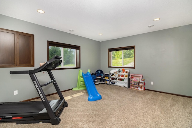 3410 Boulder Trl, Webster, MN 55088 - exercise room featuring light carpet and recessed lighting