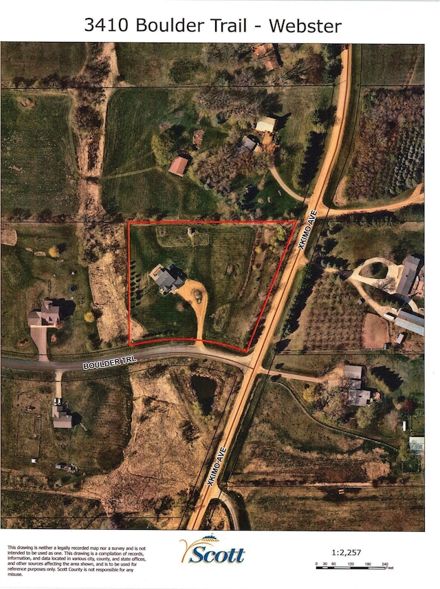 3410 Boulder Trl, Webster, MN 55088 - aerial map of property and surrounding area with property parcel outlined