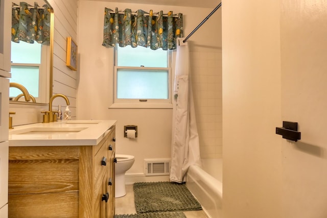 8112 Shore Trl N, Forest Lake, MN 55025 - full bathroom featuring vanity, shower / bathtub combination with curtain, and tile patterned flooring