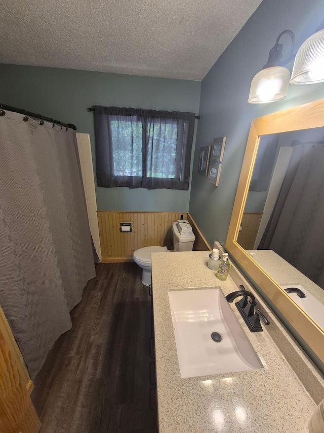 14590 Gazebo Dr Unit 10, Park Rapids, MN 56470 - full bath with a textured ceiling, wood finished floors, vanity, wainscoting, and wooden walls