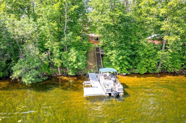 36977 Shoreland Rd, Sturgeon Lake, MN 55783 - dock featuring a water view and stairway