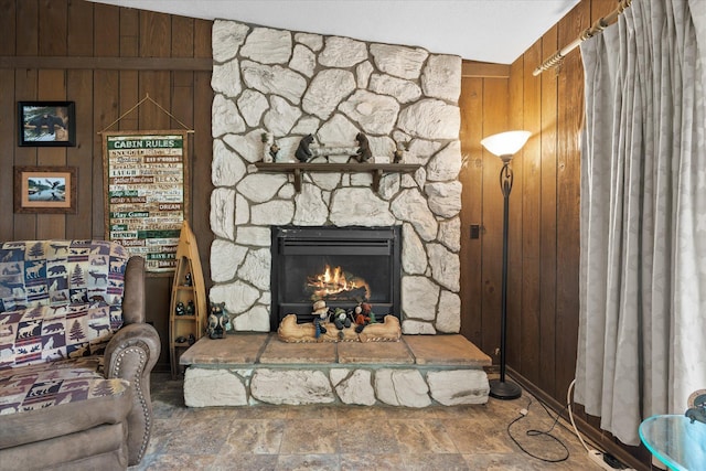 36977 Shoreland Rd, Sturgeon Lake, MN 55783 - detailed view of wood walls and a stone fireplace