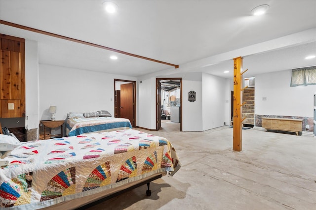 36977 Shoreland Rd, Sturgeon Lake, MN 55783 - bedroom with recessed lighting and unfinished concrete flooring