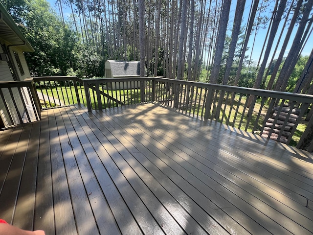 13205 Lake Place Rd, Baldwin Twp, MN 55398 - wooden deck featuring a storage unit