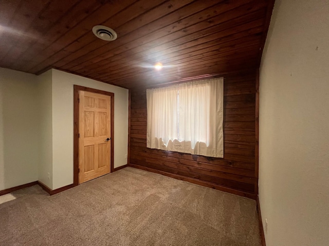 13205 Lake Place Rd, Baldwin Twp, MN 55398 - empty room with wooden ceiling, carpet floors, and wooden walls