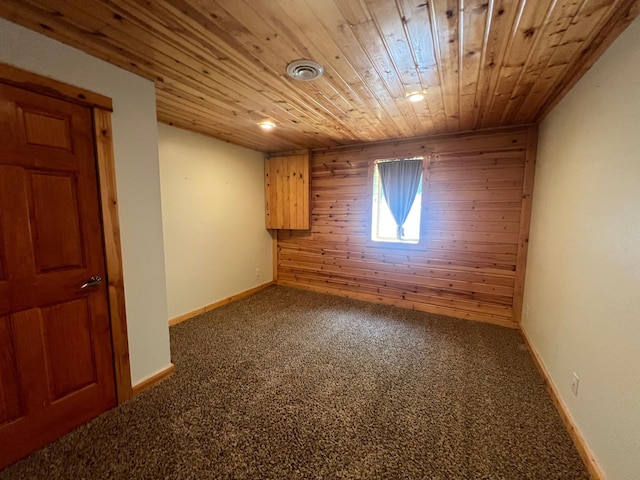 13205 Lake Place Rd, Baldwin Twp, MN 55398 - carpeted spare room featuring wood ceiling and wooden walls