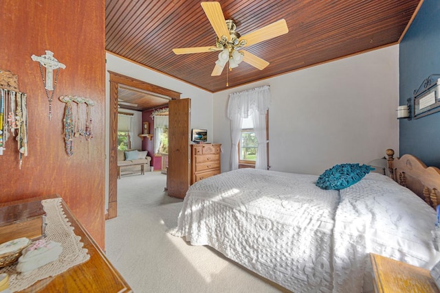 600 168th St, Summit Twp, MN 56026 - bedroom featuring carpet, wooden ceiling, and ceiling fan