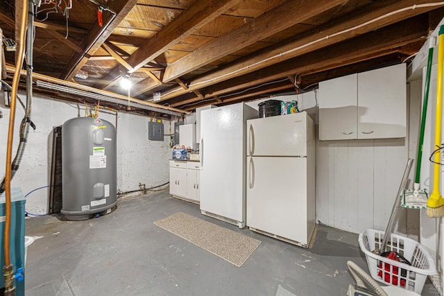 600 168th St, Summit Twp, MN 56026 - unfinished basement with freestanding refrigerator, electric water heater, and electric panel