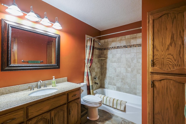 12310 Grouse St NW, Coon Rapids, MN 55448 - full bathroom with vanity, shower / bathtub combination with curtain, a textured ceiling, and tile patterned floors