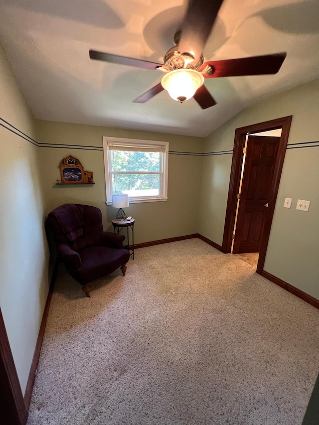 1010 Oakwood Ave, Benson, MN 56215 - sitting room with vaulted ceiling, a ceiling fan, and light carpet