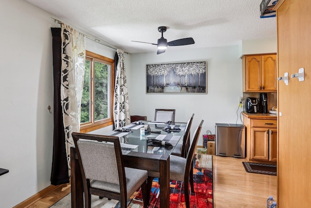 9205 29th Ave N, New Hope, MN 55427 - dining space with light wood-type flooring, a textured ceiling, and a ceiling fan