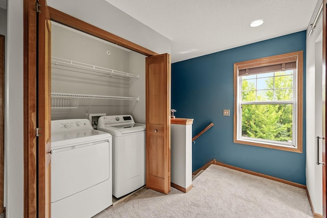 8291 Labont Way, Eden Prairie, MN 55344 - laundry room featuring independent washer and dryer, light colored carpet, and recessed lighting
