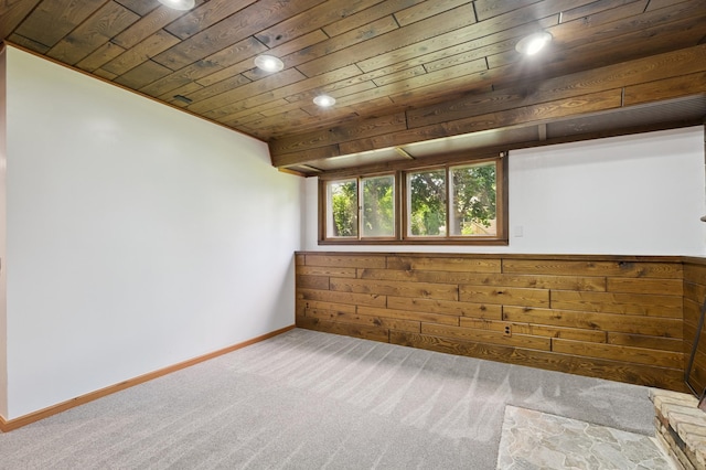8341 Abbott Ave N, Brooklyn Park, MN 55443 - spare room with wooden ceiling, carpet flooring, recessed lighting, and wooden walls
