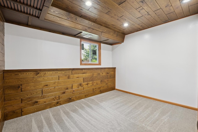 8341 Abbott Ave N, Brooklyn Park, MN 55443 - basement featuring carpet, wooden ceiling, and recessed lighting