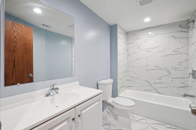 8341 Abbott Ave N, Brooklyn Park, MN 55443 - full bath featuring vanity, shower / tub combination, recessed lighting, and marble finish flooring